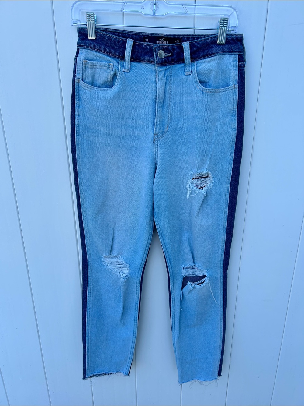 Hollister Two-Tone Light Blue Jeans with Dark Blue Side Panels